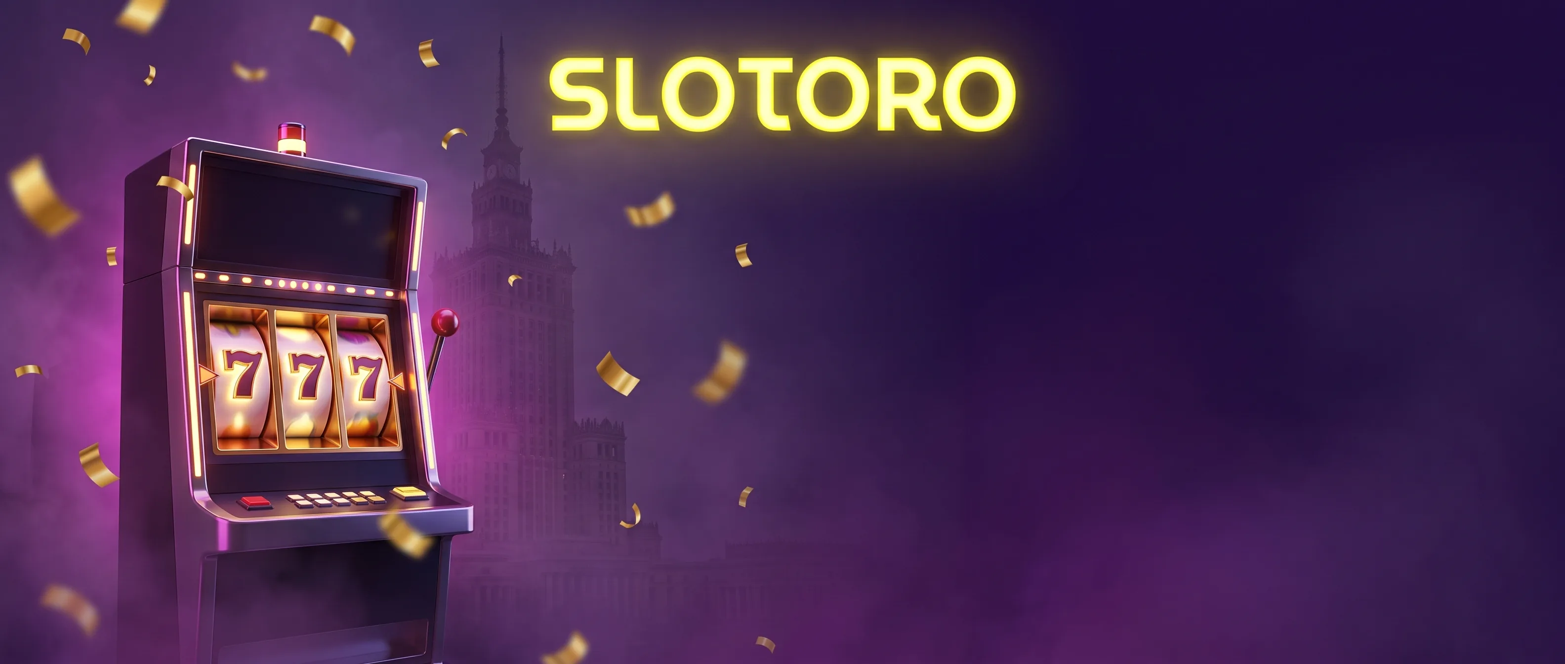 Slotoro: automat do gry i neonowa panorama Warszawy